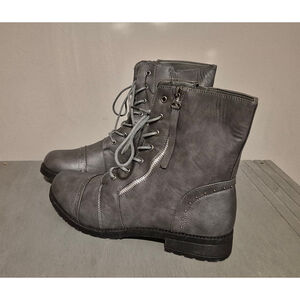 New Boots Biker Gray Studded Zipper Leather Combat Style Ankle BOOT Size 11
